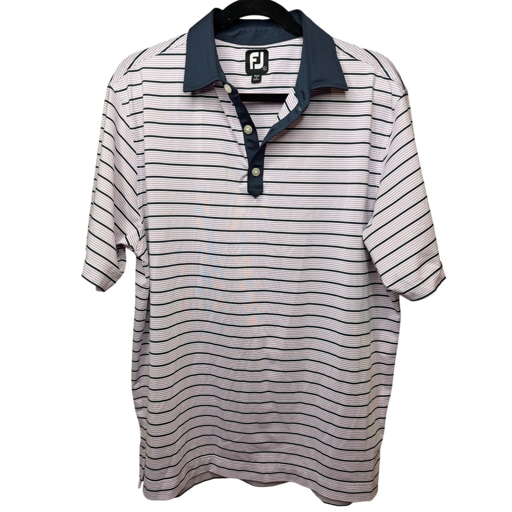 FootJoy Mens ProDry Striped Golf Polo Shirt Lavender Navy Blue Large